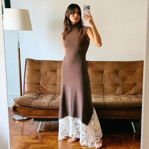 NWT ZARA LONG COMBINATION LACE DRESS SIZE L